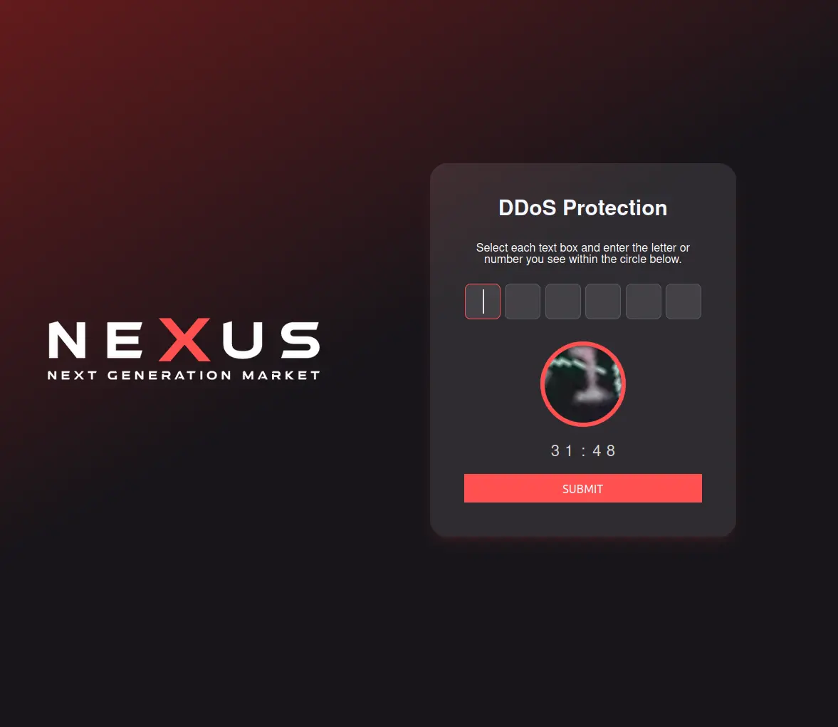 Nexus Market DDoS protection captcha verification screen